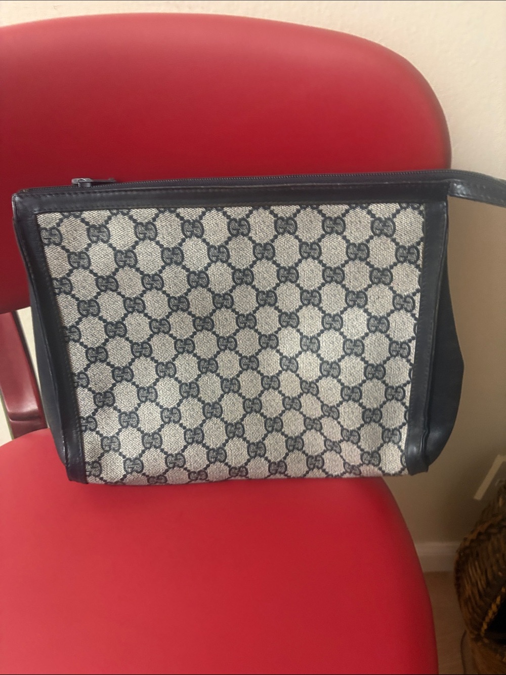 Gucci Beige Monogram Canvas Toiletry Pouch with Black Trim